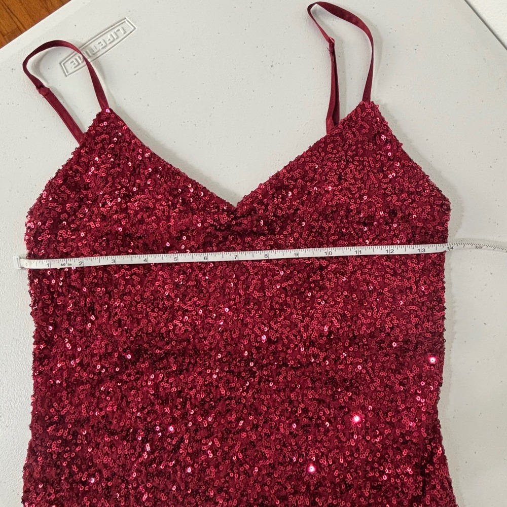 Y2K The Limited Burgundy Sequin Babydoll Camisole Party Nylon Mesh Top Women M - Picture 8 of 11